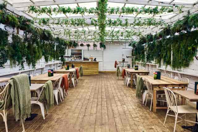 Botanical event space at The Exhibit Balham for private hire, casual networking, and receptions.