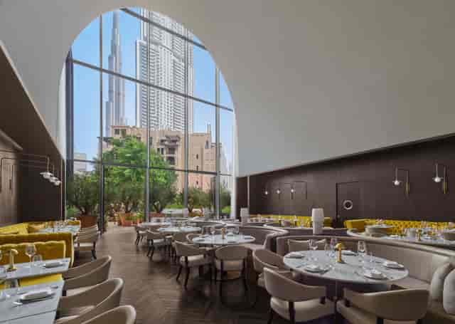 Modern restaurant with skyline views at Studios Combined, ideal for upscale events.