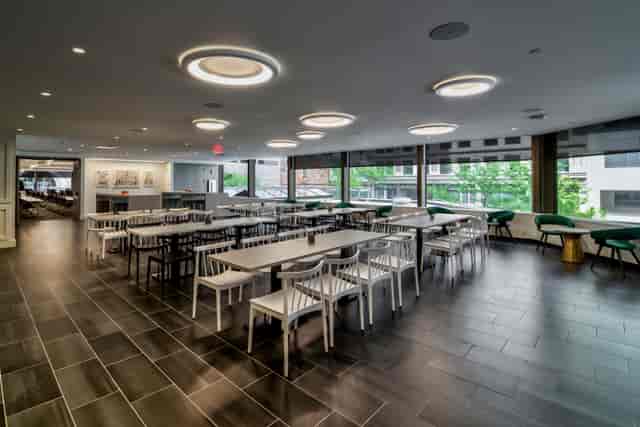 Modern event space with natural light at The Library, ideal for meetings and workshops.