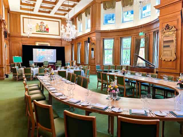 Great Hall at Barber-Surgeons’ Hall, elegant meeting room for formal events.