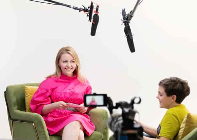 Vibrant interview setup at Infinity Cove Film, ideal for webinars and promotional videos.