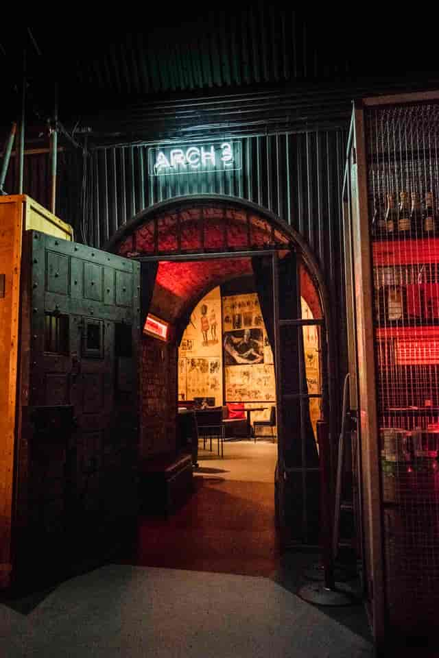 Unique venue entrance at Topolski, perfect for intimate gatherings and themed parties.