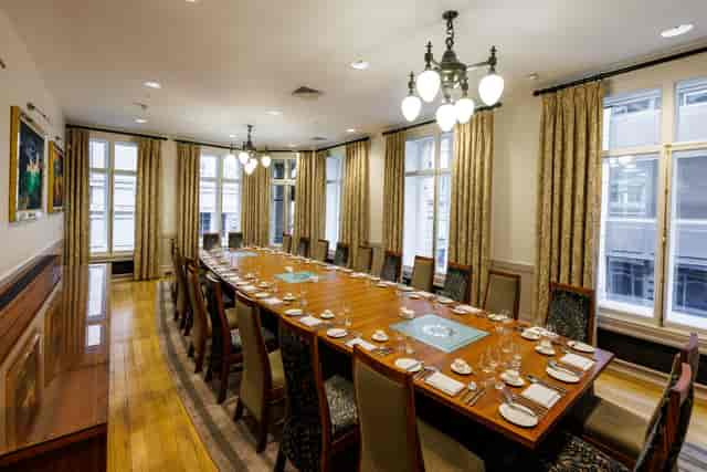 Boardroom at One Moorgate Place with elegant table settings for corporate meetings.