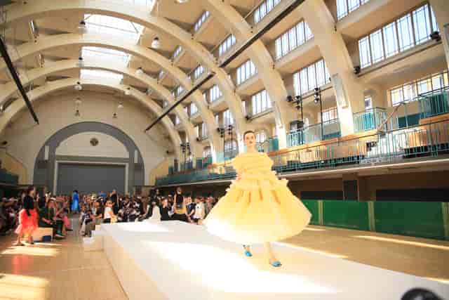 Vibrant fashion runway at Grand Events Hall, Seymour Leisure Centre, showcasing innovative designs.