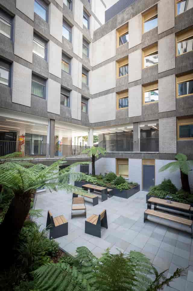 Morris in Clayton Hotel Bristol's modern open-air courtyard for events and networking.