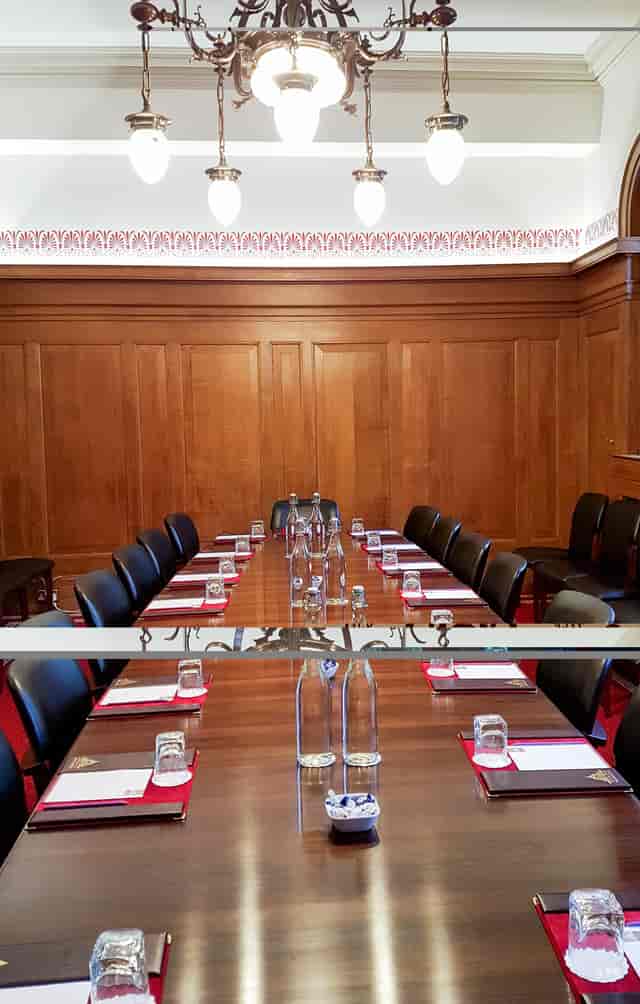President's Room in Central Hall Westminster, formal meeting setup with wooden table.