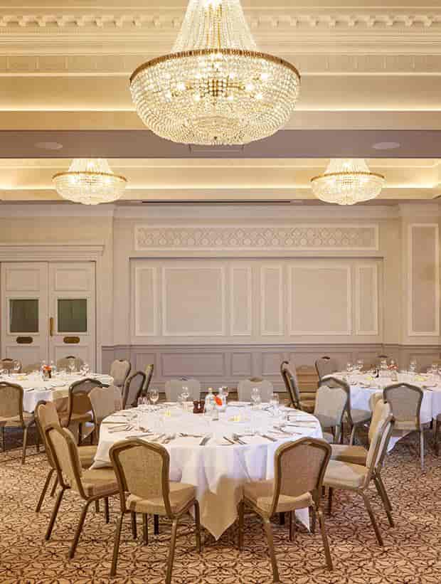 Elegant banquet room at Down Hall Hotel, perfect for corporate dinners and galas.