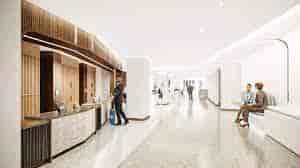 Modern lobby at Convene 1221 6th Ave, ideal for meetings and events.