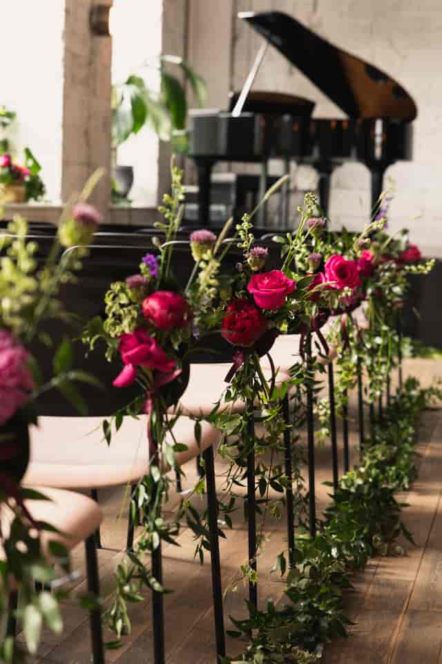 Elegant floral seating area in The Hall, Kindred - perfect for weddings and upscale events.