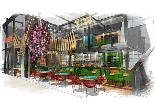 Vibrant event space in Florattica London with stylish seating and lush decor.