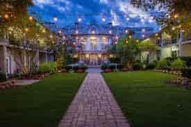 Elegant outdoor venue at The Olde Mill Inn, perfect for weddings and corporate events.