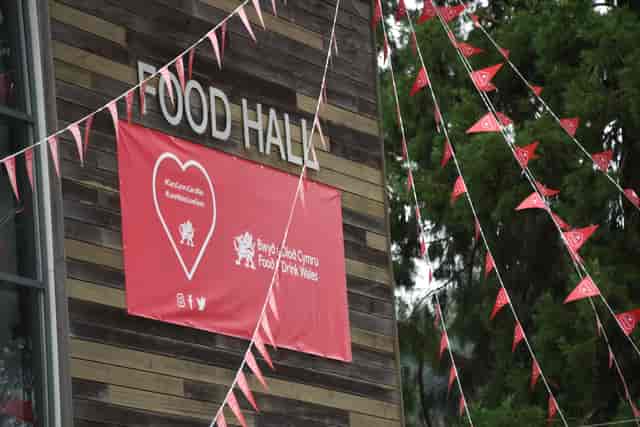 Vibrant food hall at Royal Welsh Showground, perfect for festivals and community events.