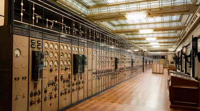 Vintage control room at Battersea Power Station for corporate events and gatherings.