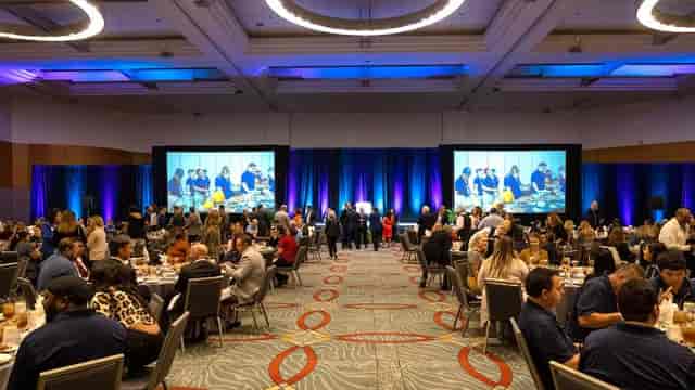 Ballroom 6AB banquet setup with guests networking at San Diego Convention Center event.
