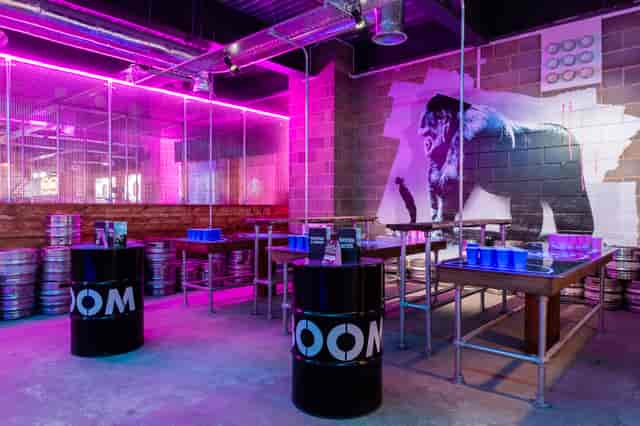 Vibrant event space with neon lighting for private hire parties in Oxford Street.