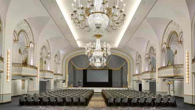 Grand Ballroom A at Boston Park Plaza with elegant chandeliers, ideal for conferences and galas.