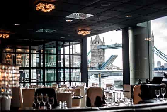 Stylish restaurant venue with Tower Bridge view, perfect for upscale events and celebrations.