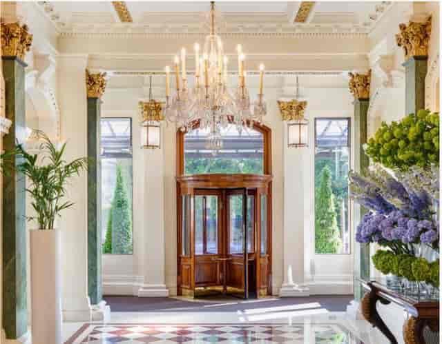 Elegant lobby of The Shelbourne with grand chandelier, perfect for high-end events.