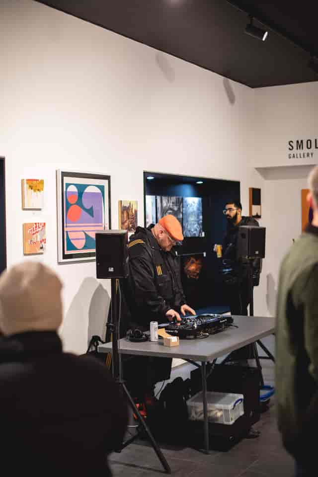 DJ at Smolensky Gallery, Manchester - vibrant art space for events and networking.