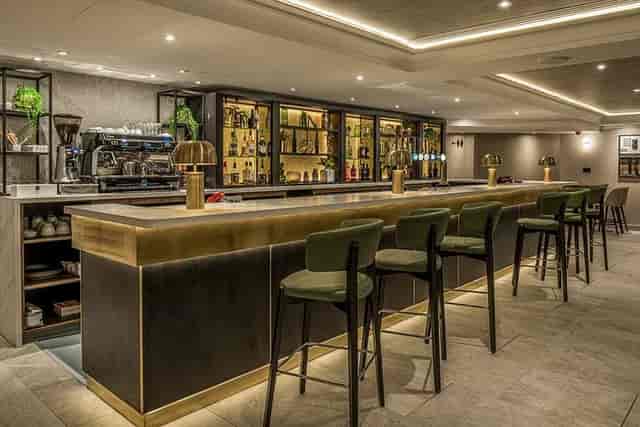 Modern bar area in New Hertford Suite, Hilton London Watford for networking events.