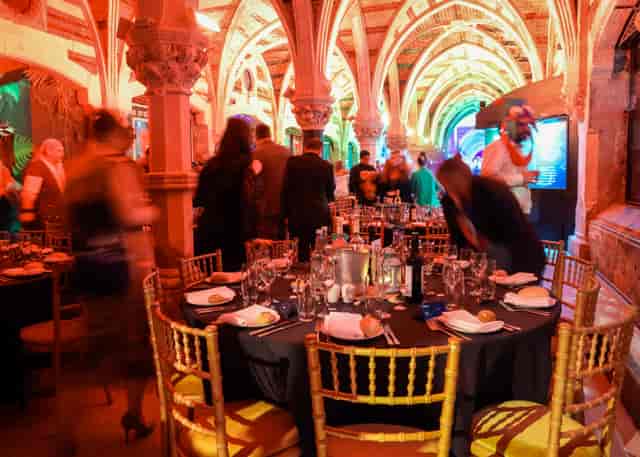 Elegant dining setup at SEA LIFE Brighton for a vibrant networking event.