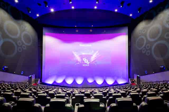 IMAX screen in BFI IMAX auditorium set for presentations and screenings.