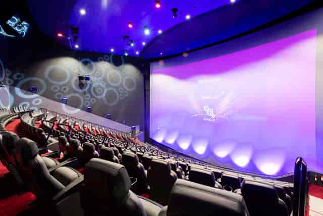 IMAX screen in BFI IMAX auditorium with tiered seating for conferences and film screenings.