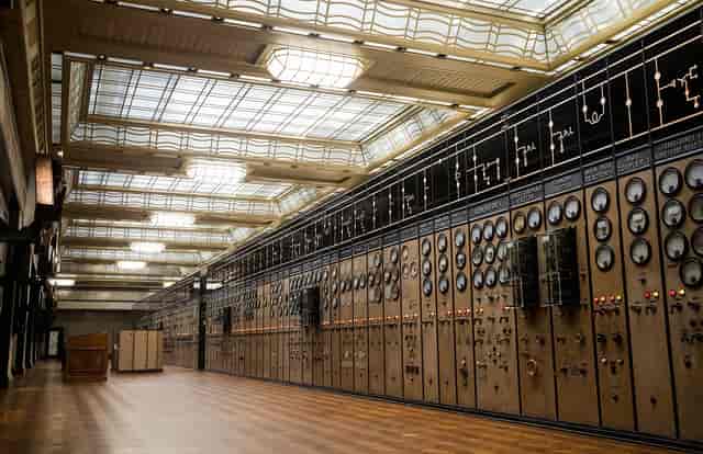 Control Room A at Battersea Power Station with vintage panels, ideal for corporate events.