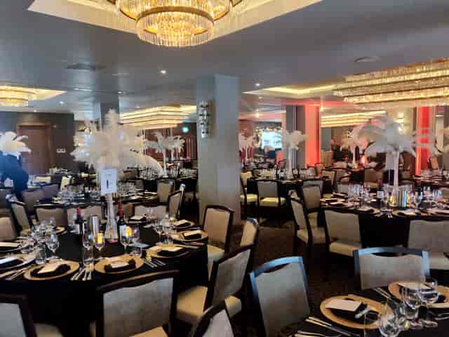 Elegant formal dinner setup in Citi 2, Royal London House with upscale table settings.