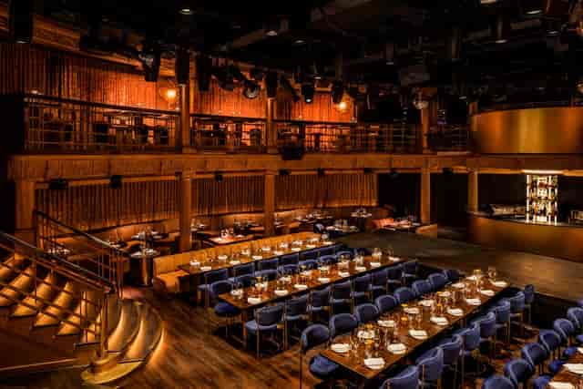 Main Ballroom at Lio London, elegant seating for corporate dinners and gala events.