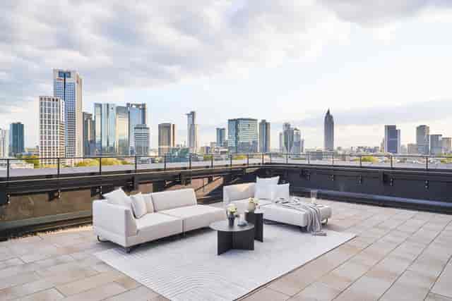 Westend Tower rooftop lounge in Frankfurt, stylish venue for upscale events and gatherings.