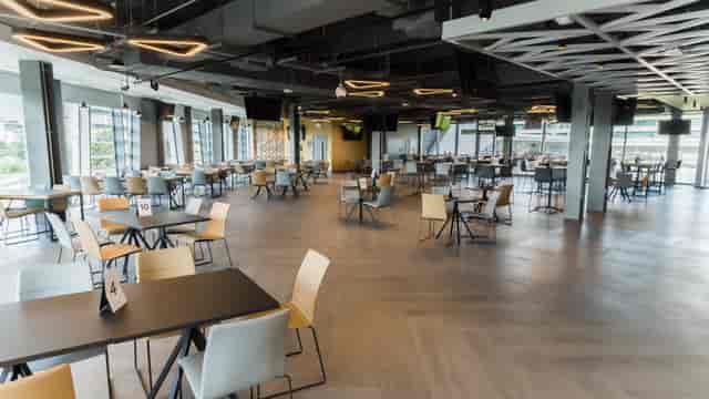 Modern event venue at Brentford FC with flexible seating for corporate meetings and social gatherings.