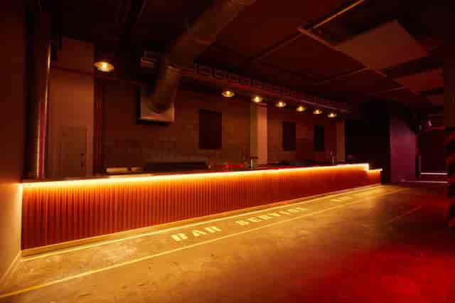 Modern bar area in versatile Ground Floor Warehouse Event Space, perfect for receptions.