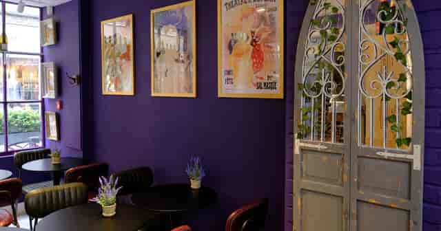 Whole Venue Exclusive Hire at Angéliques Wine House, vibrant purple wall, ideal for meetings.