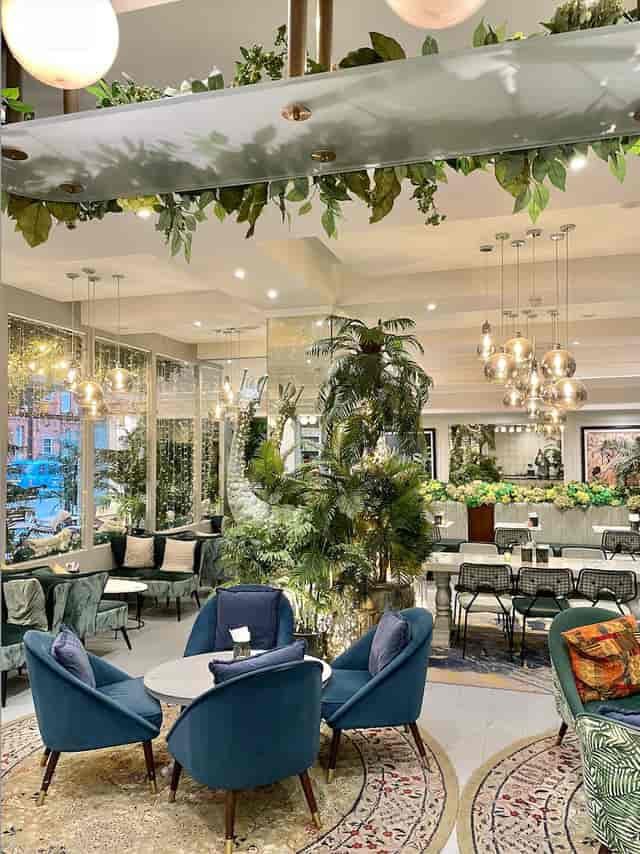 Stylish event space in The Terrace Knightsbridge with lush greenery, ideal for gatherings.