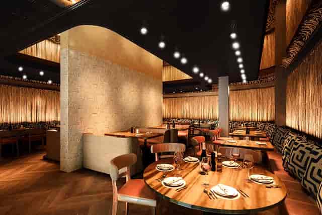 Stylish restaurant interior at The Meat & Wine Co Mayfair for corporate dinners and gatherings.