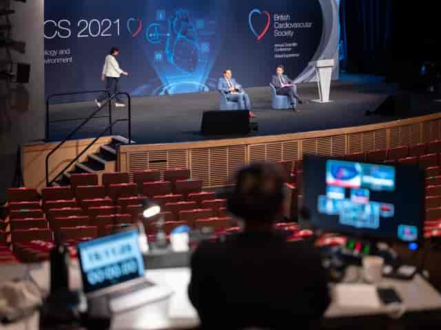 Meeting Room at British Cardiovascular Society with speakers, ideal for hybrid conferences.
