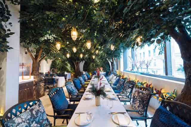 "Elegant dining setup in Jeru Garden, perfect for intimate gatherings and upscale events."