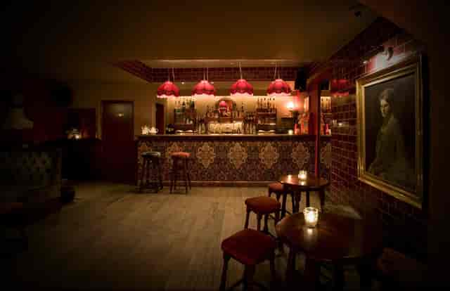 Stylish bar at The Arts Theatre Club, perfect for intimate gatherings and cocktail receptions.