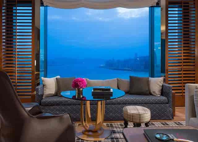 Grand Ballroom at Rosewood Hong Kong, elegant lounge with waterfront view for events.