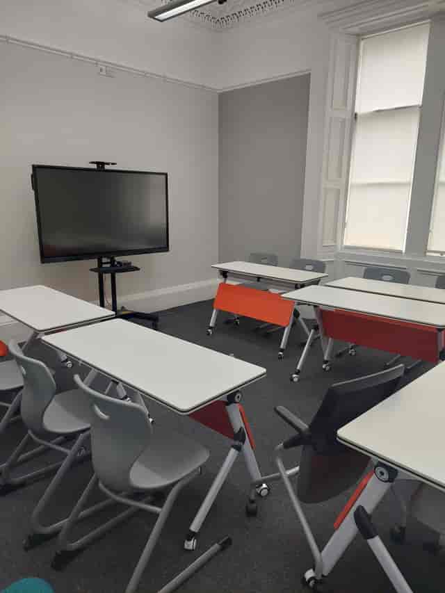 Modern meeting room in West End Rooms, Edinburgh, ideal for workshops and training sessions.