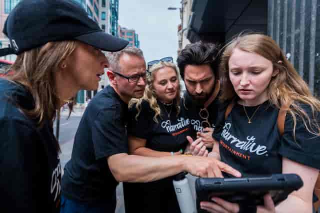 Event professionals collaborating outdoors at Away Days, Wallacespace Clerkenwell Green.