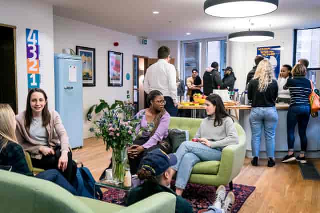 Vibrant networking space at Away Days, ideal for informal meetings and events.