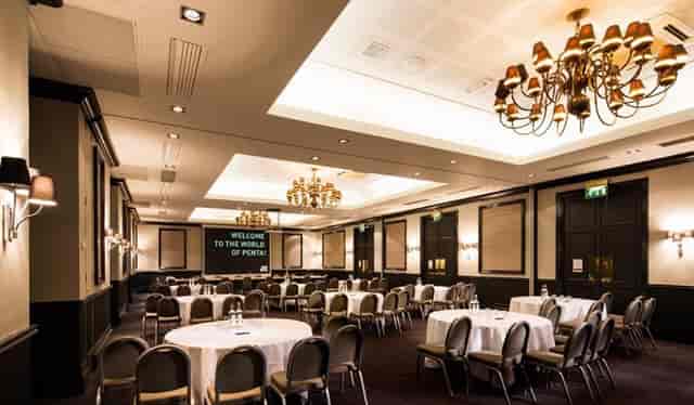 Elegant event space in Pentahotel Reading with chandeliers, ideal for conferences and banquets.