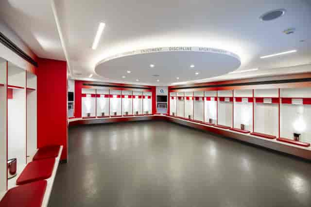 Modern England Changing Room at Twickenham, ideal for sports meetings and team-building events.