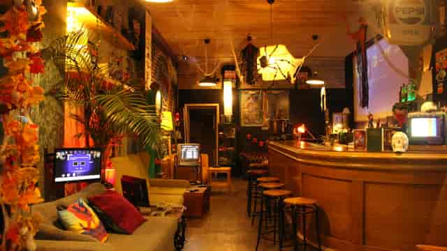 Vibrant Zombie Games Cafe with cozy seating for social events and meetings.