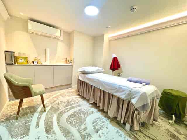 Serene therapy room with massage table for wellness breaks at Ginsen Clinic events.