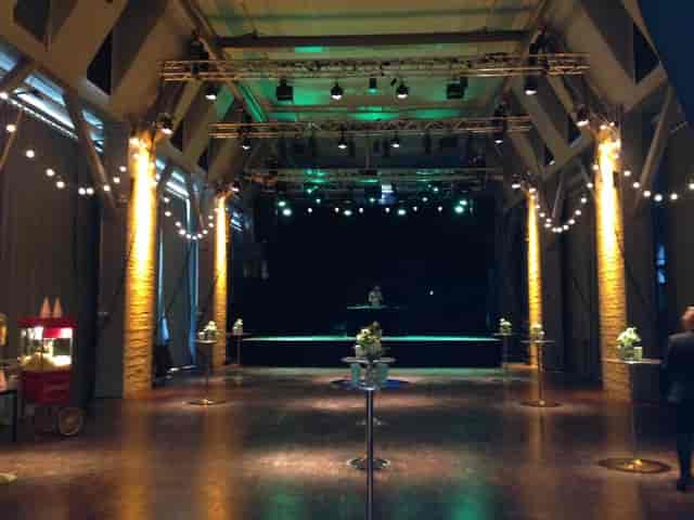 Tram Hall event space in Korjaamo Myynti with elegant decor for corporate gatherings.