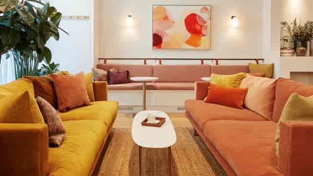 Stylish lounge in The Library at The Hearth, perfect for networking events and meetings.