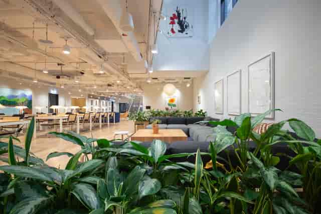 Outdoor terrace in Shoreditch Exchange, modern meeting space with greenery for events.